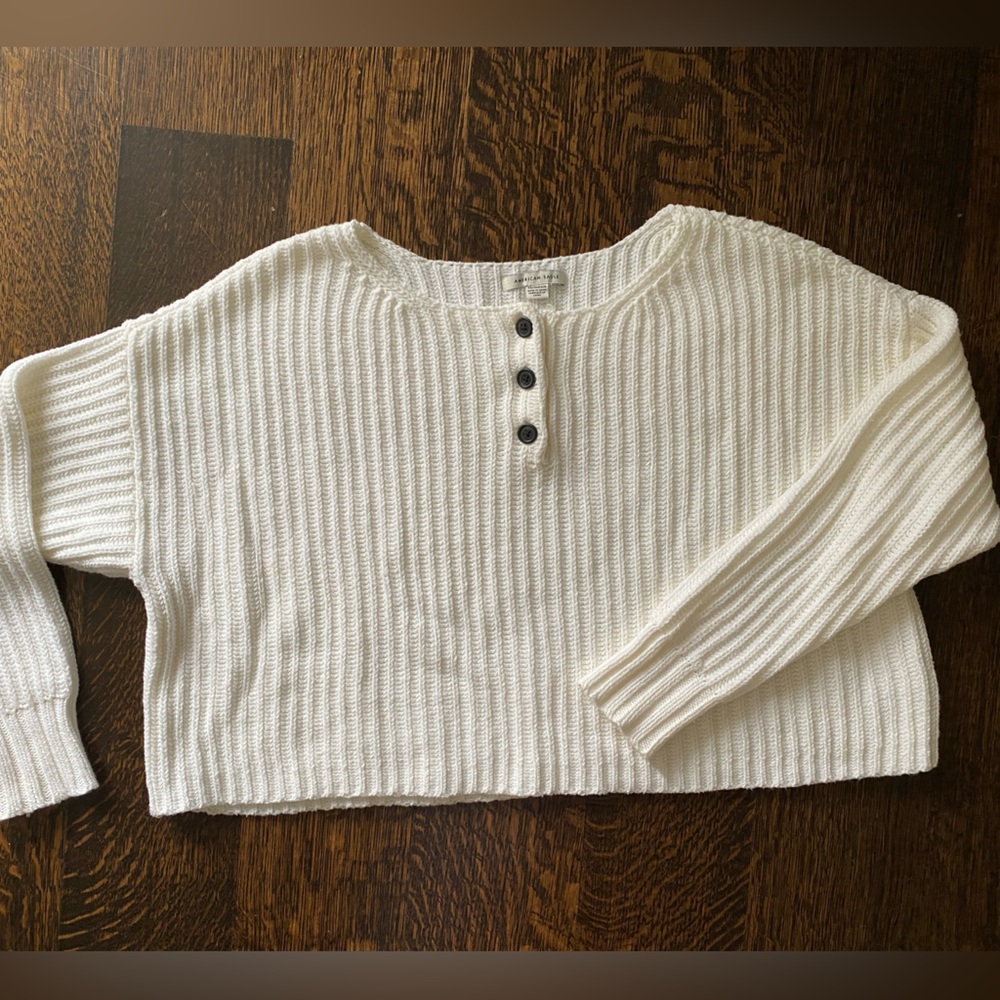 American Eagle White Henley Sweater XS